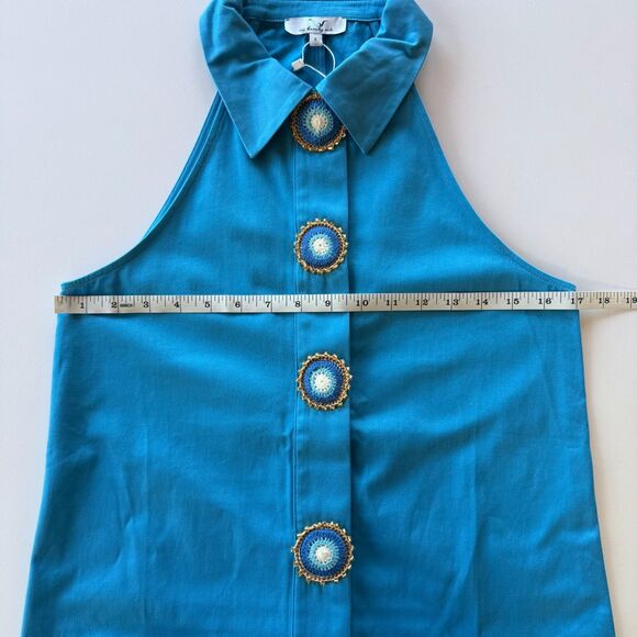 NWT My Beachy Side Amber Hand Crochet Buttons Halter Mini Dress in Blue Sz Small - Picture 16 of 16